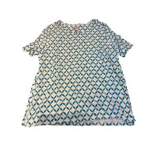 Chico's Women's Top Blouse Size 2 L Diamond Print Geometric Blue Career Casual